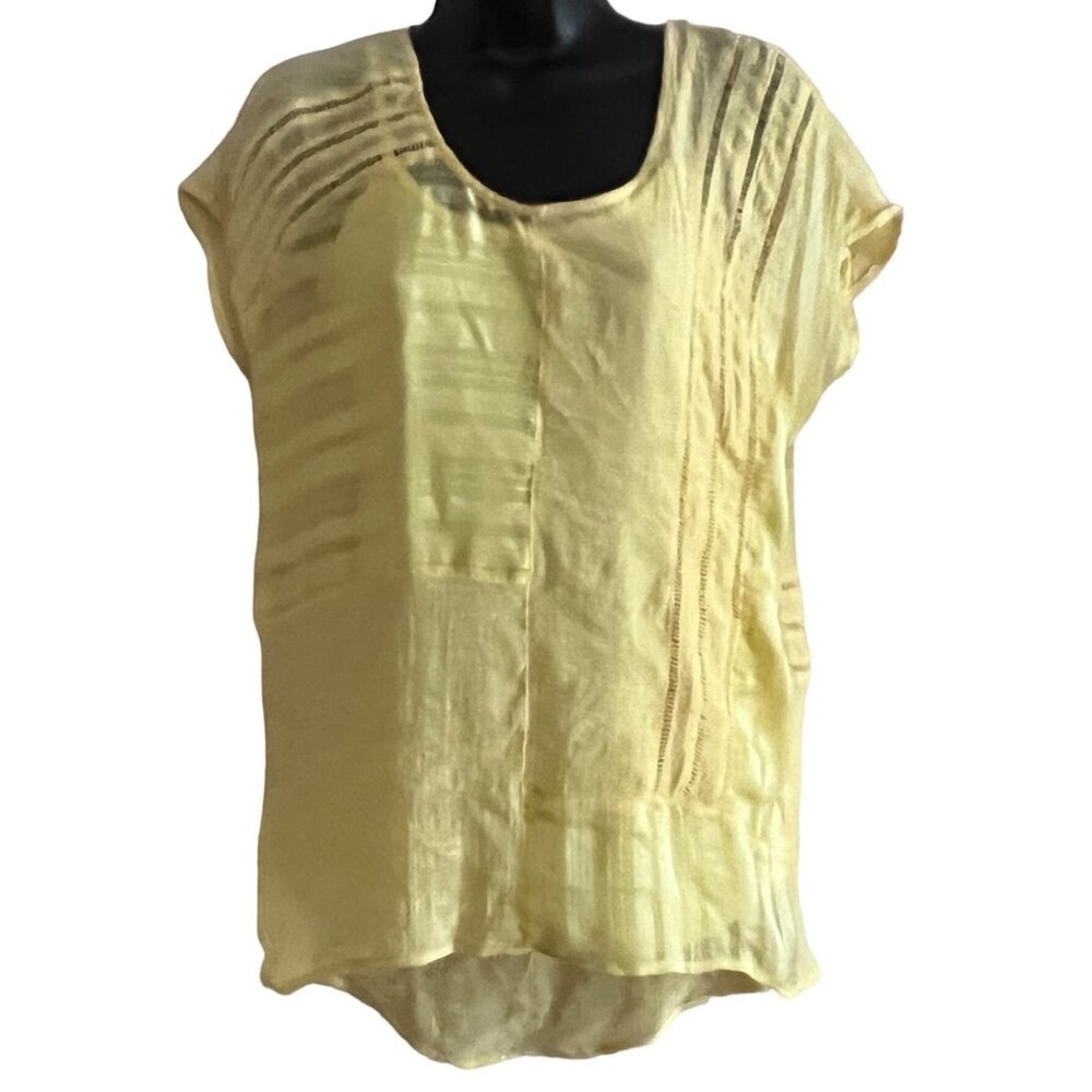 Monoreno women's yellow two piece top sz Small cap sleeve, cami under part sheer